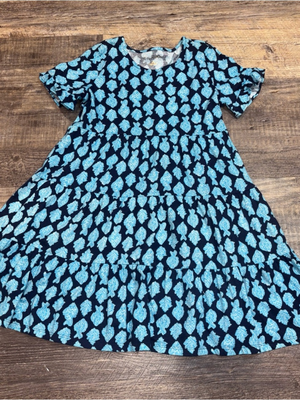 Lilly Pulitzer Girls' Mini Jodee tiered dress in a navy and blue fish Large 8-10
